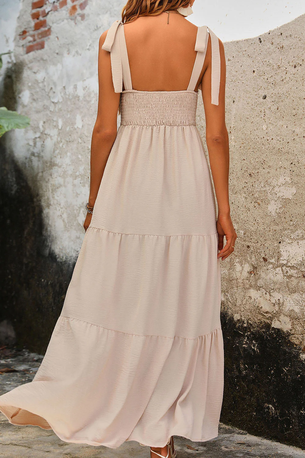 Perfee Tie Shoulder Smocked Tiered Dress - Image 2