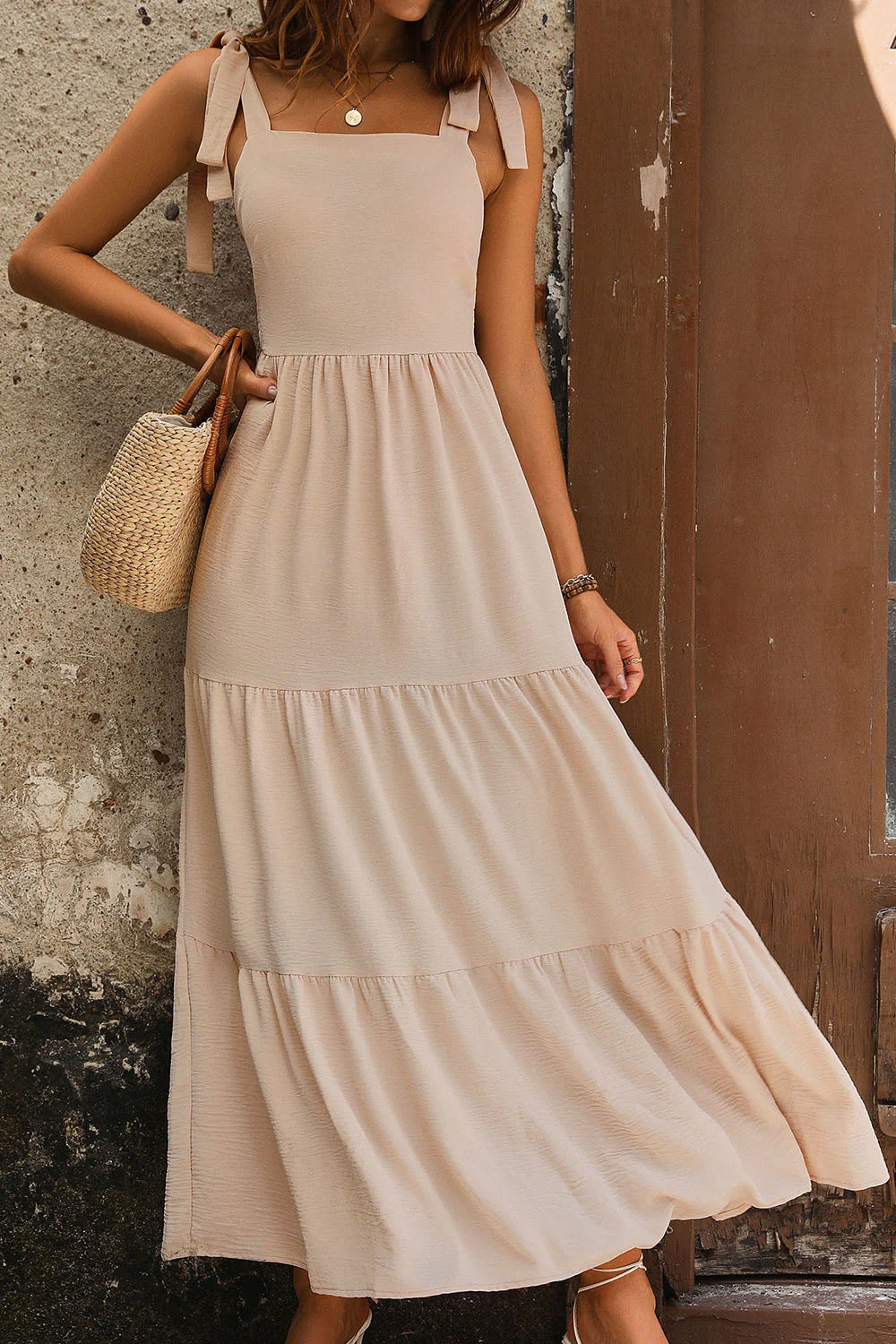 Perfee Tie Shoulder Smocked Tiered Dress - Image 4