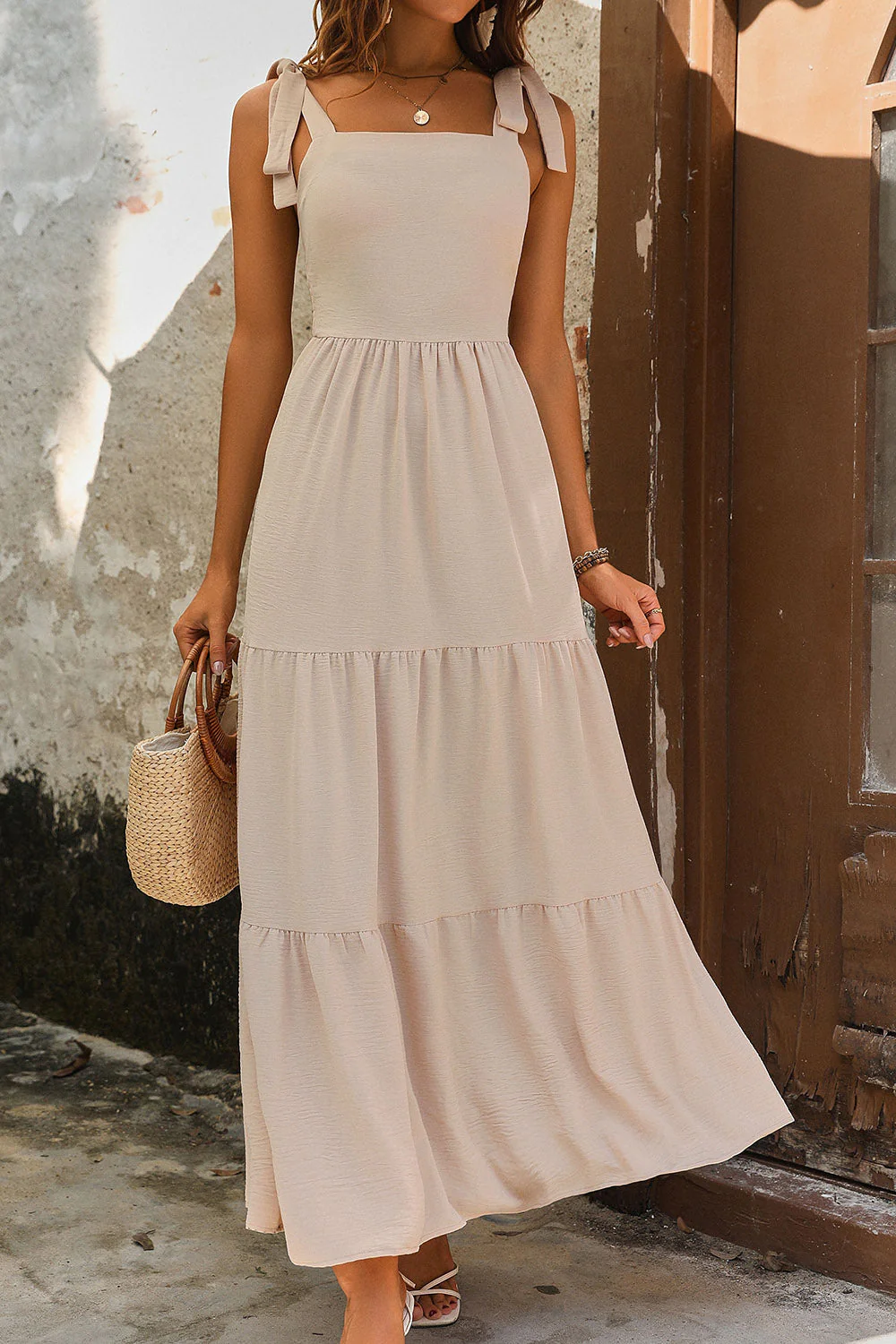 Perfee Tie Shoulder Smocked Tiered Dress - Image 5