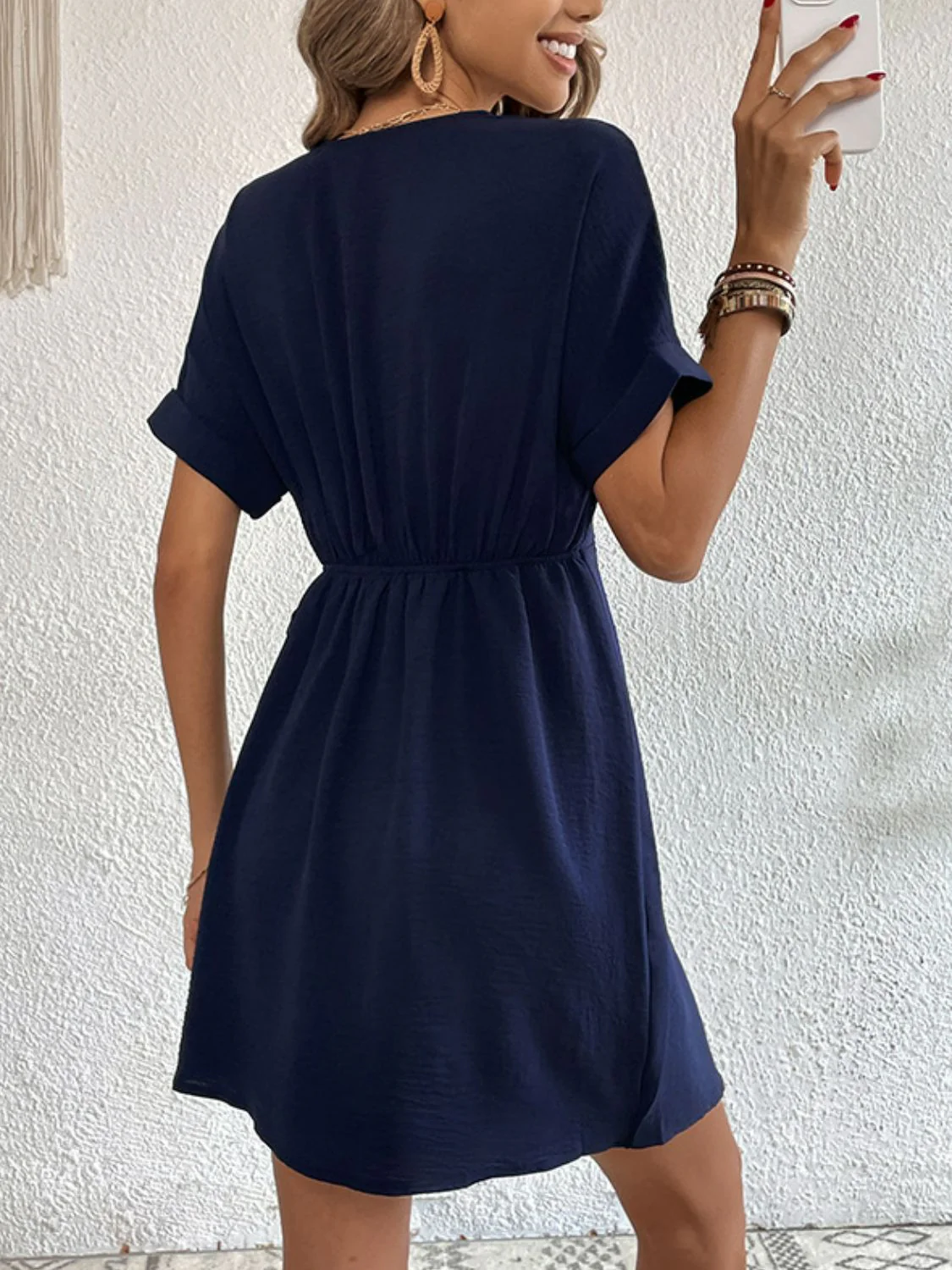 Perfee Tied Cuffed Sleeve Surplice Dress - Image 2