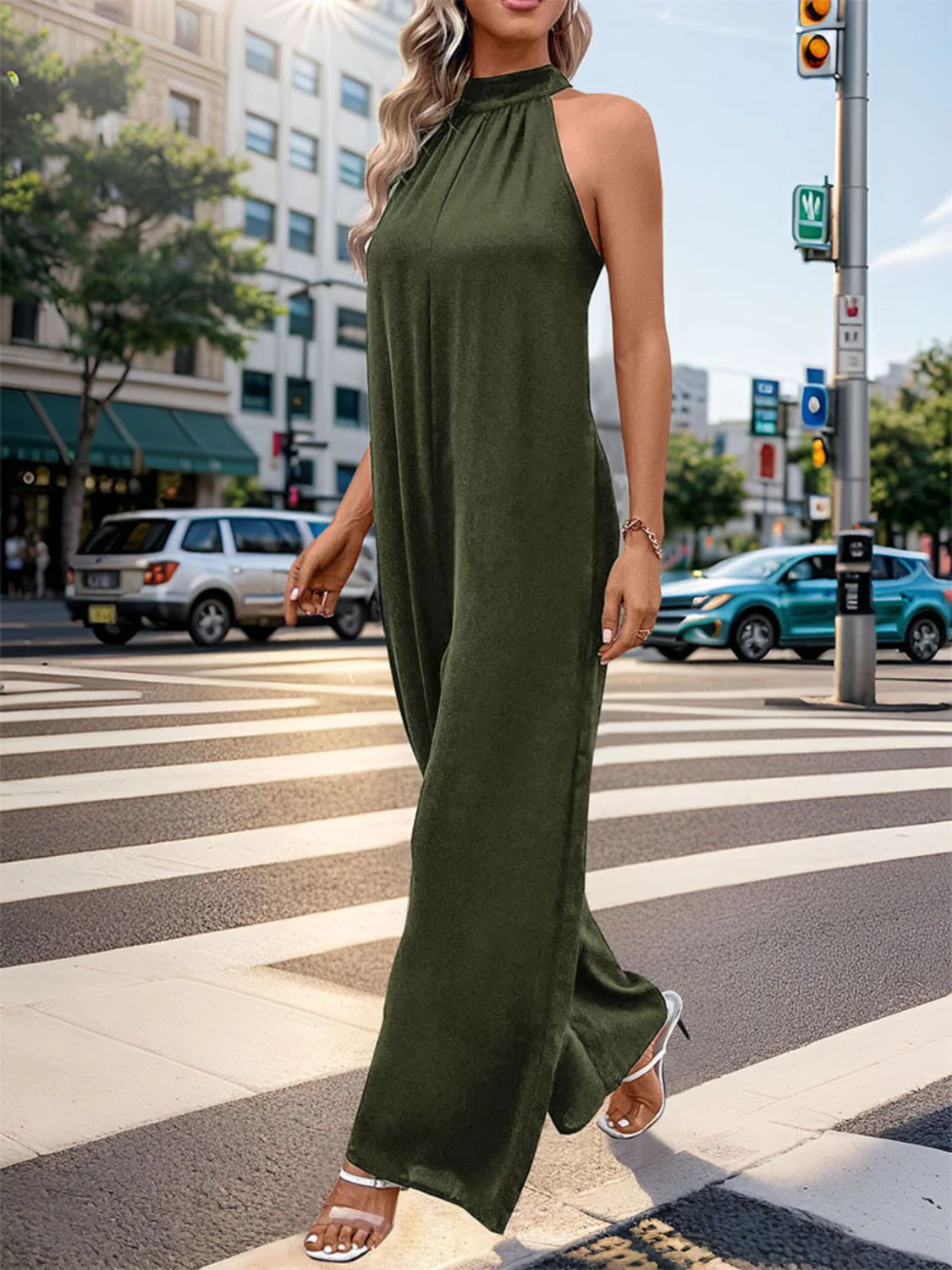 Perfee Tied Grecian Wide Leg Jumpsuit - Image 2