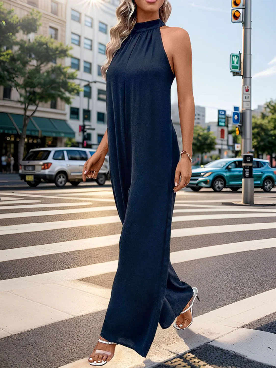 Perfee Tied Grecian Wide Leg Jumpsuit - Image 4