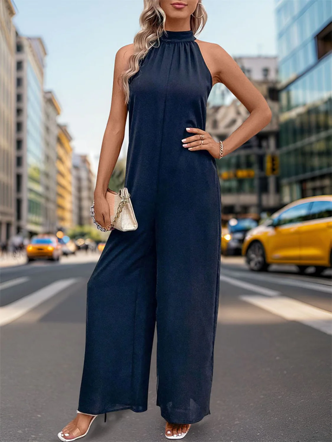 Perfee Tied Grecian Wide Leg Jumpsuit - Image 5