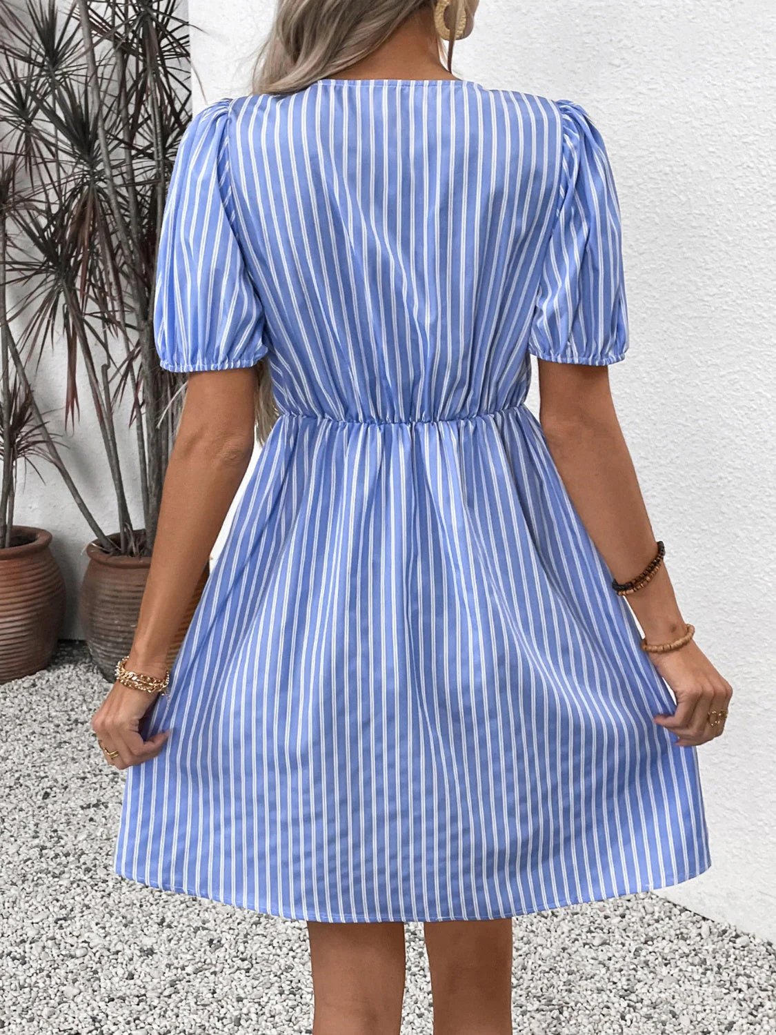 Perfee Tied Striped Short Sleeve Mini Dress - Image 6