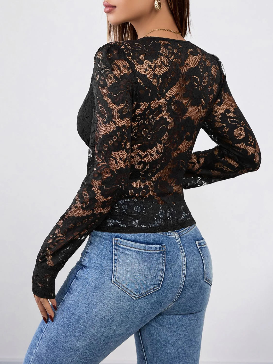 Perfee V-Neck Long Sleeve Lace Top - Image 2