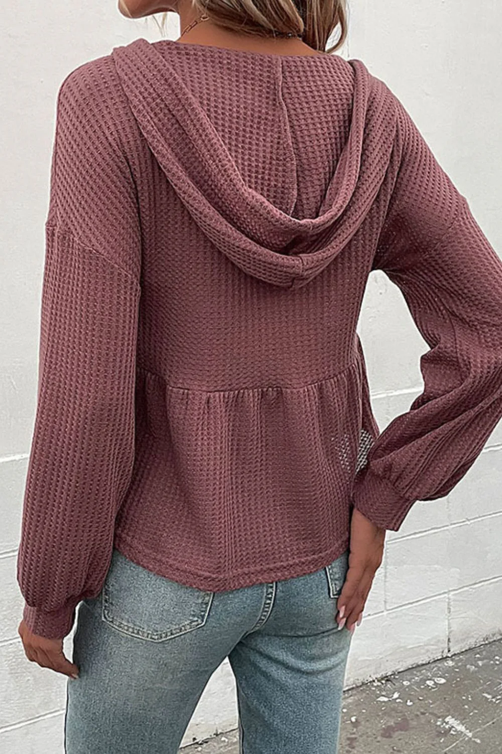 Perfee Waffle-Knit Buttoned Drop Shoulder Hoodie - Image 2
