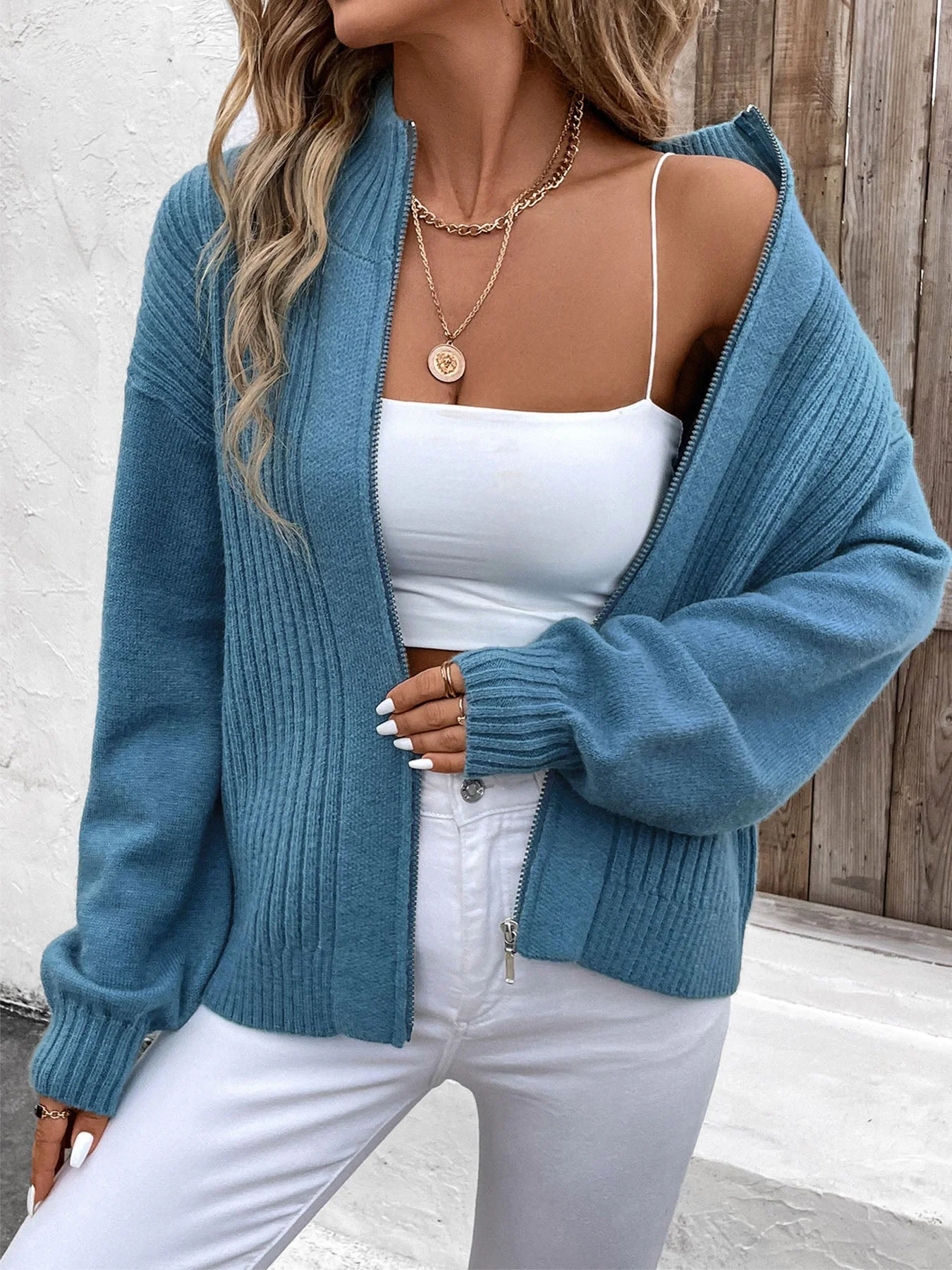 Perfee Zip Up Long Sleeve Cardigan - Image 4