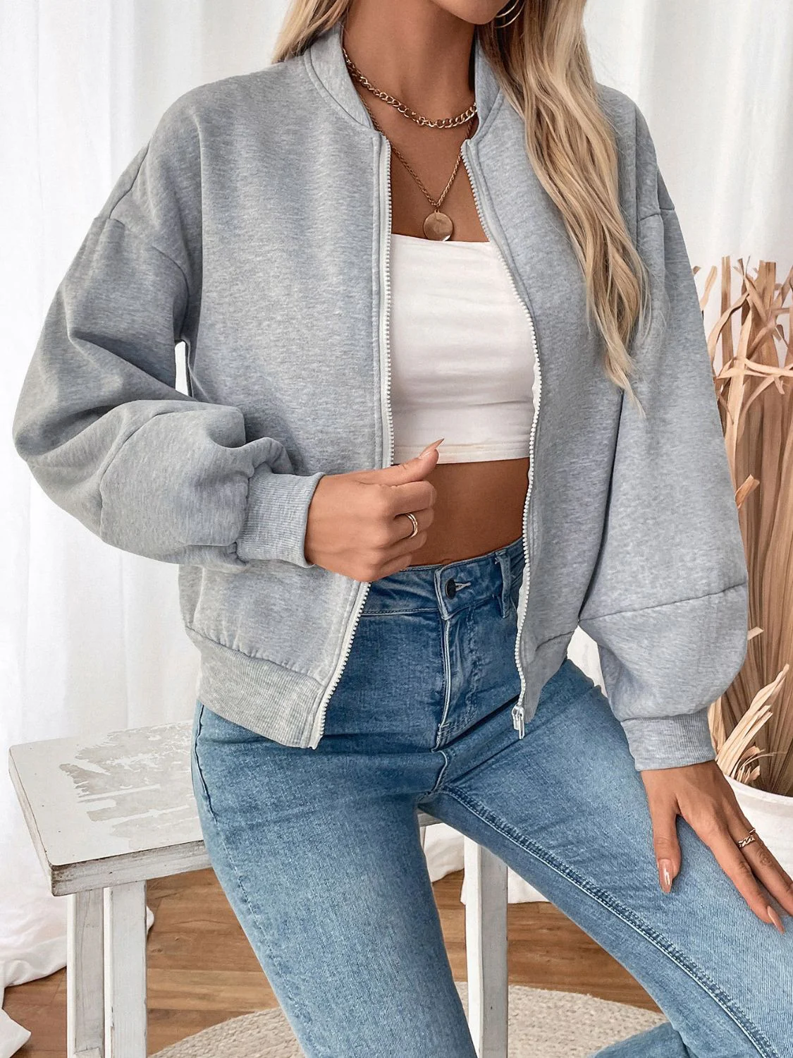 Perfee Zip Up Long Sleeve Sweatshirt - Image 5