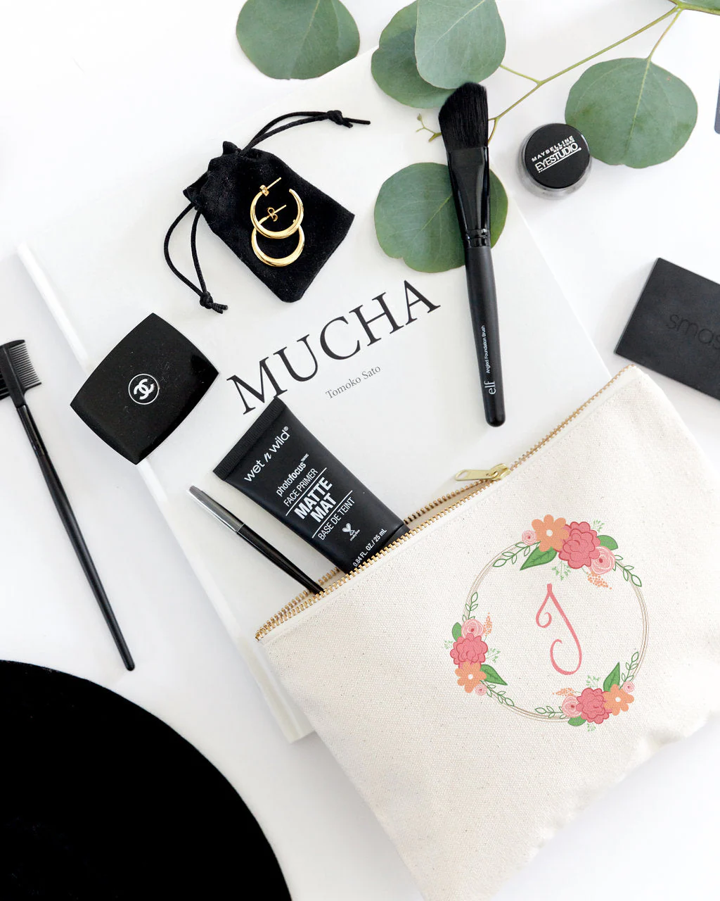 Personalized Color Monogram Floral Cosmetic Bag and Travel Make Up Pouch by The Cotton & Canvas Co. - Image 4
