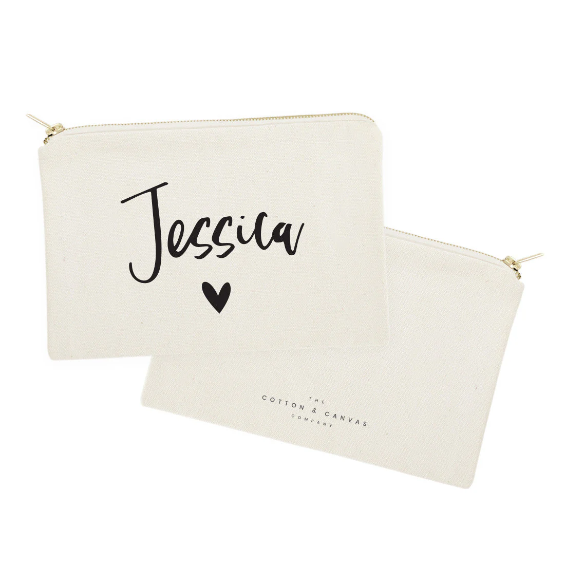 Personalized Name Heart Cosmetic Bag and Travel Make Up Pouch by The Cotton & Canvas Co. - Image 2