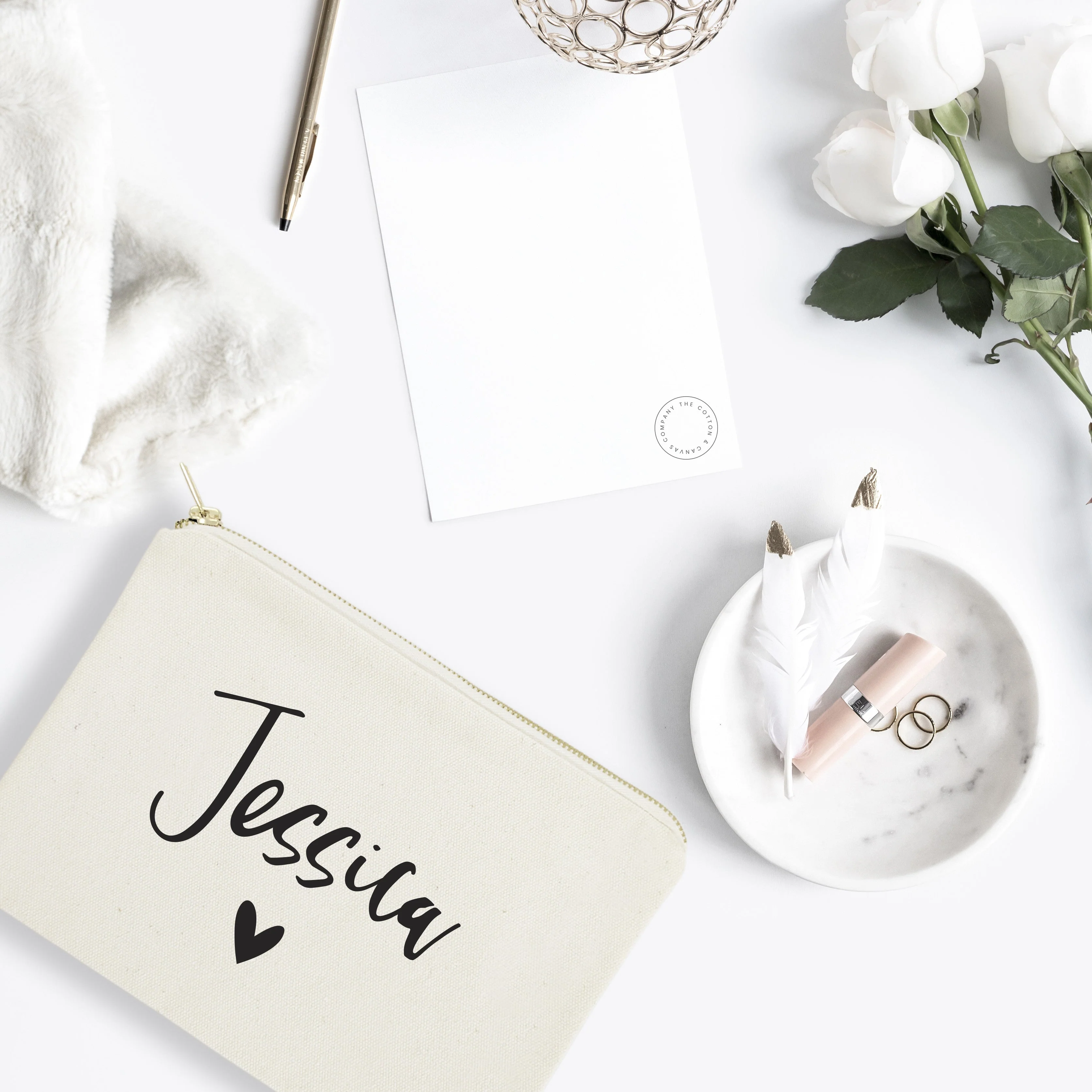 Personalized Name Heart Cosmetic Bag and Travel Make Up Pouch by The Cotton & Canvas Co. - Image 3