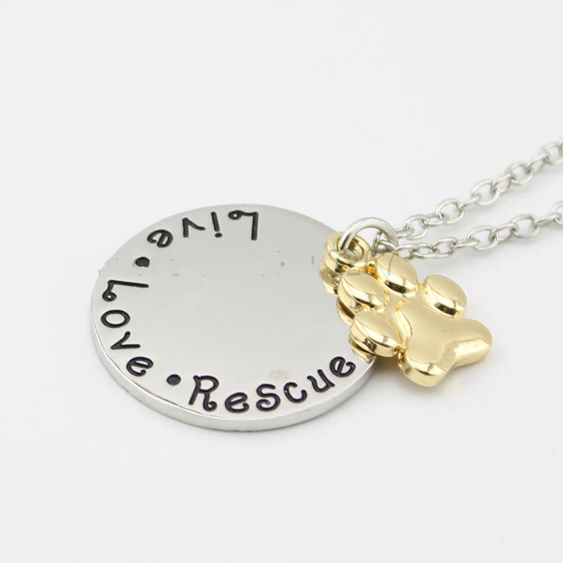 Pet Lover Dog Paw Necklace or Keychain "Live · Love · Rescue" by Furr Baby Gifts - Image 2