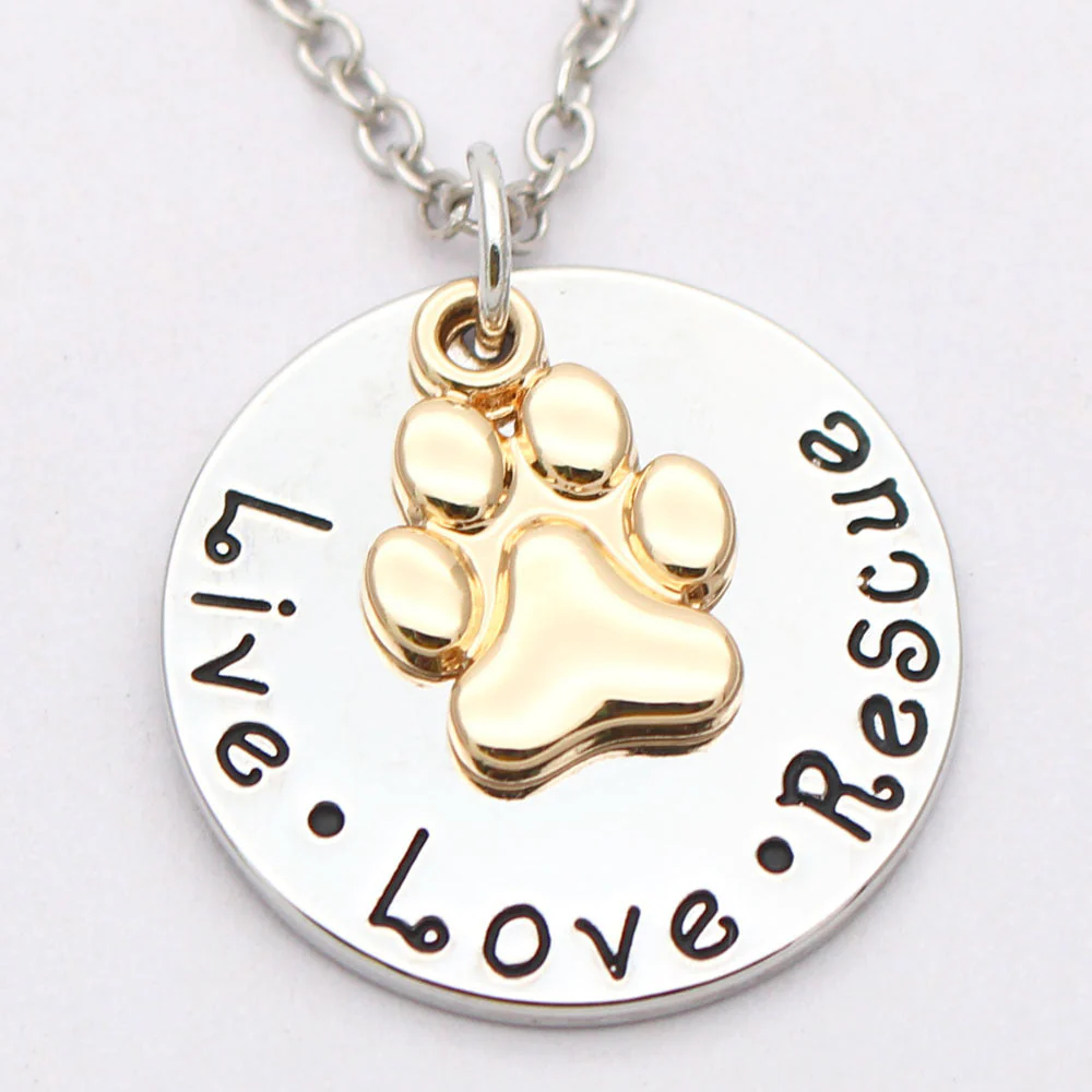 Pet Lover Dog Paw Necklace or Keychain "Live · Love · Rescue" by Furr Baby Gifts - Image 3