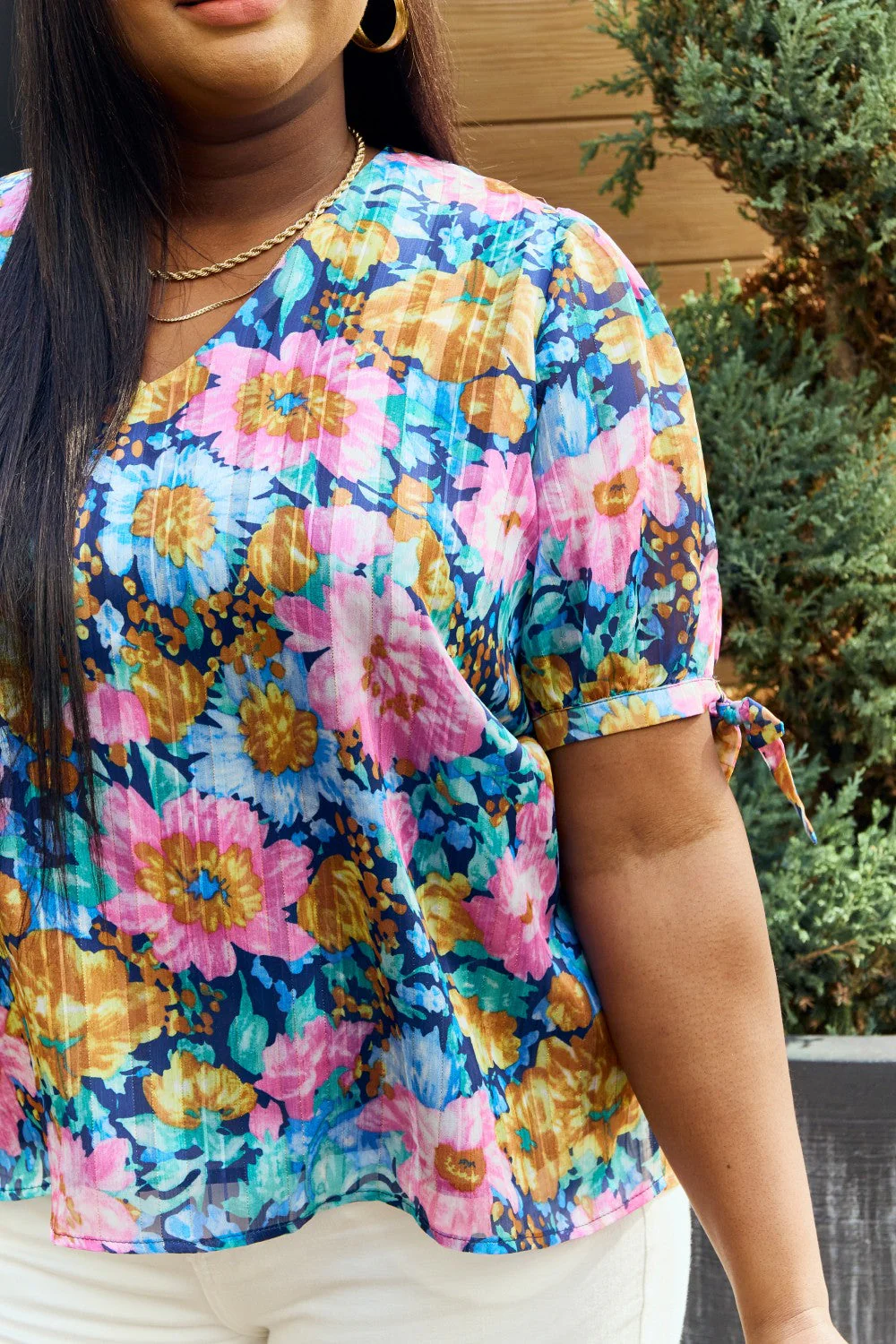 Petal Dew Full Size Floral V-Neck Tie Detail Blouse - Image 10