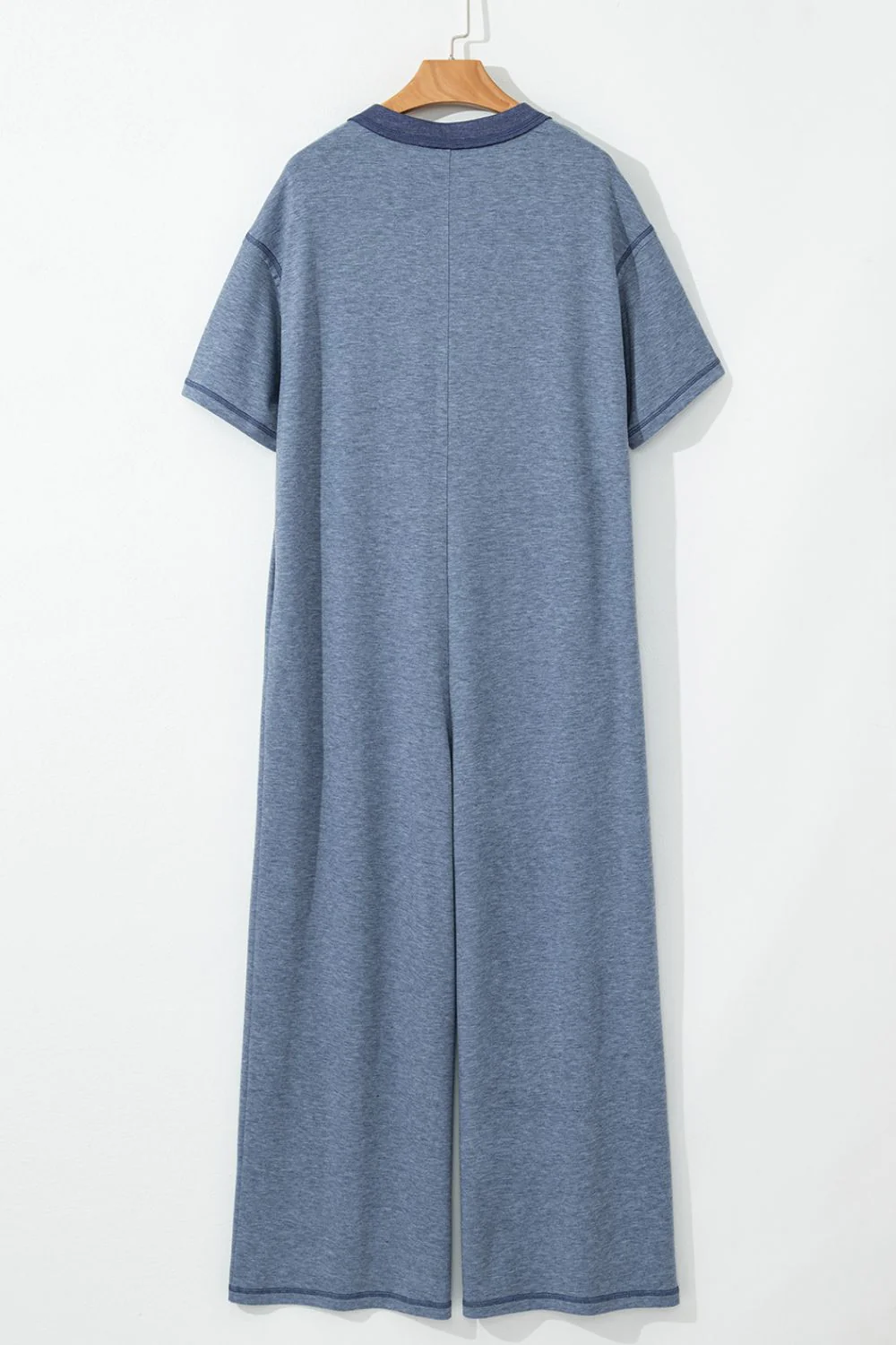 Placket Chest Pockets Short Sleeve Wide Leg Jumpsuit - Image 6