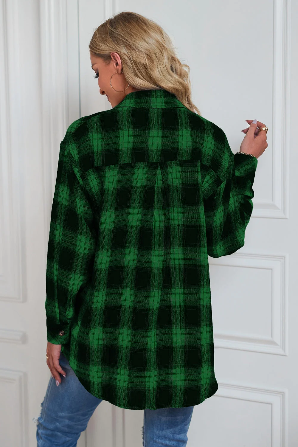 Plaid Button Up Dropped Shoulder Outerwear - Image 17