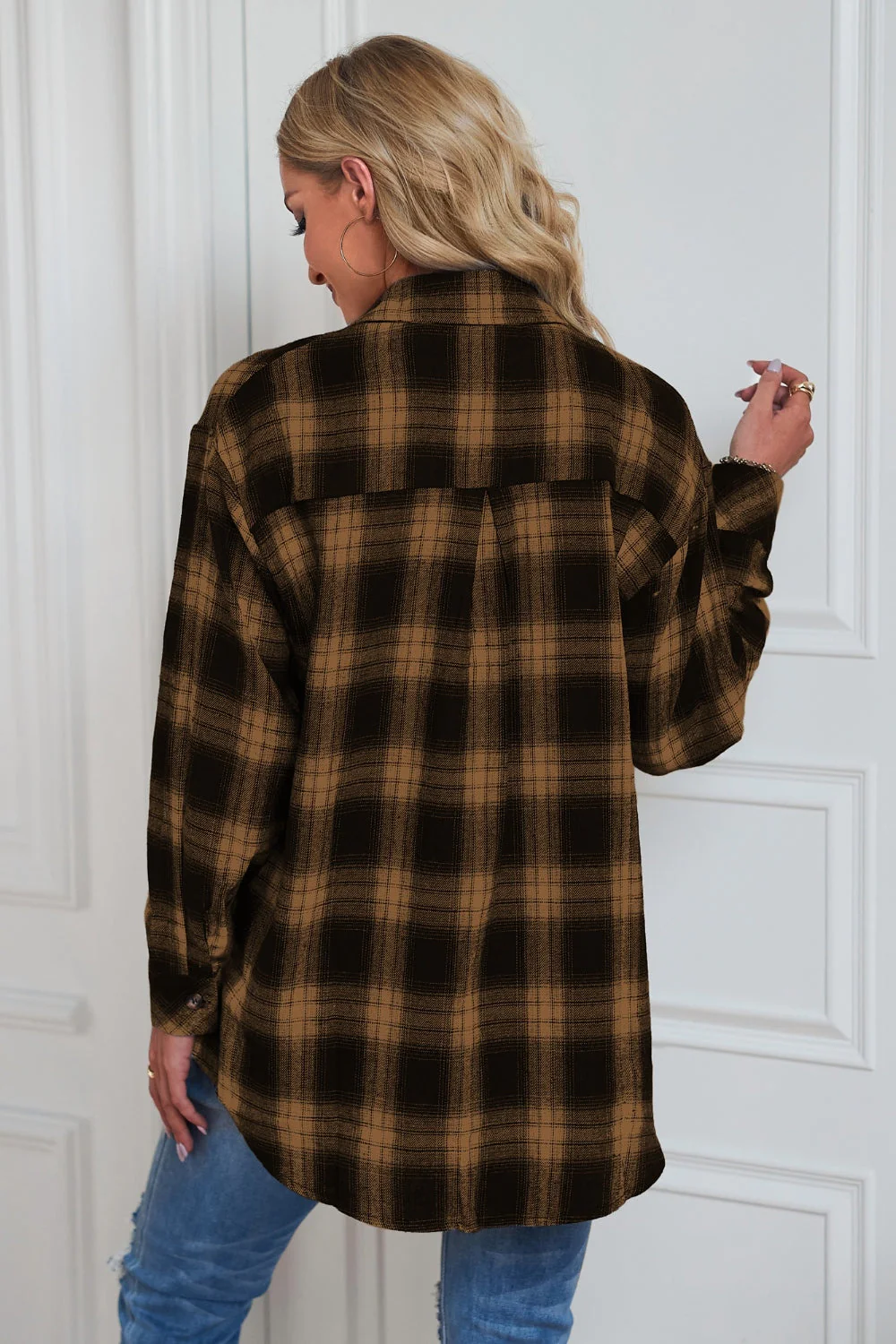 Plaid Button Up Dropped Shoulder Outerwear - Image 21