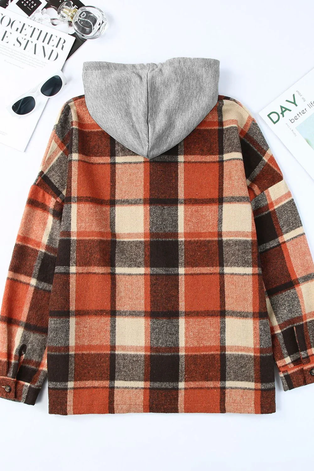 Plaid Button Up Hooded Shacket - Image 10