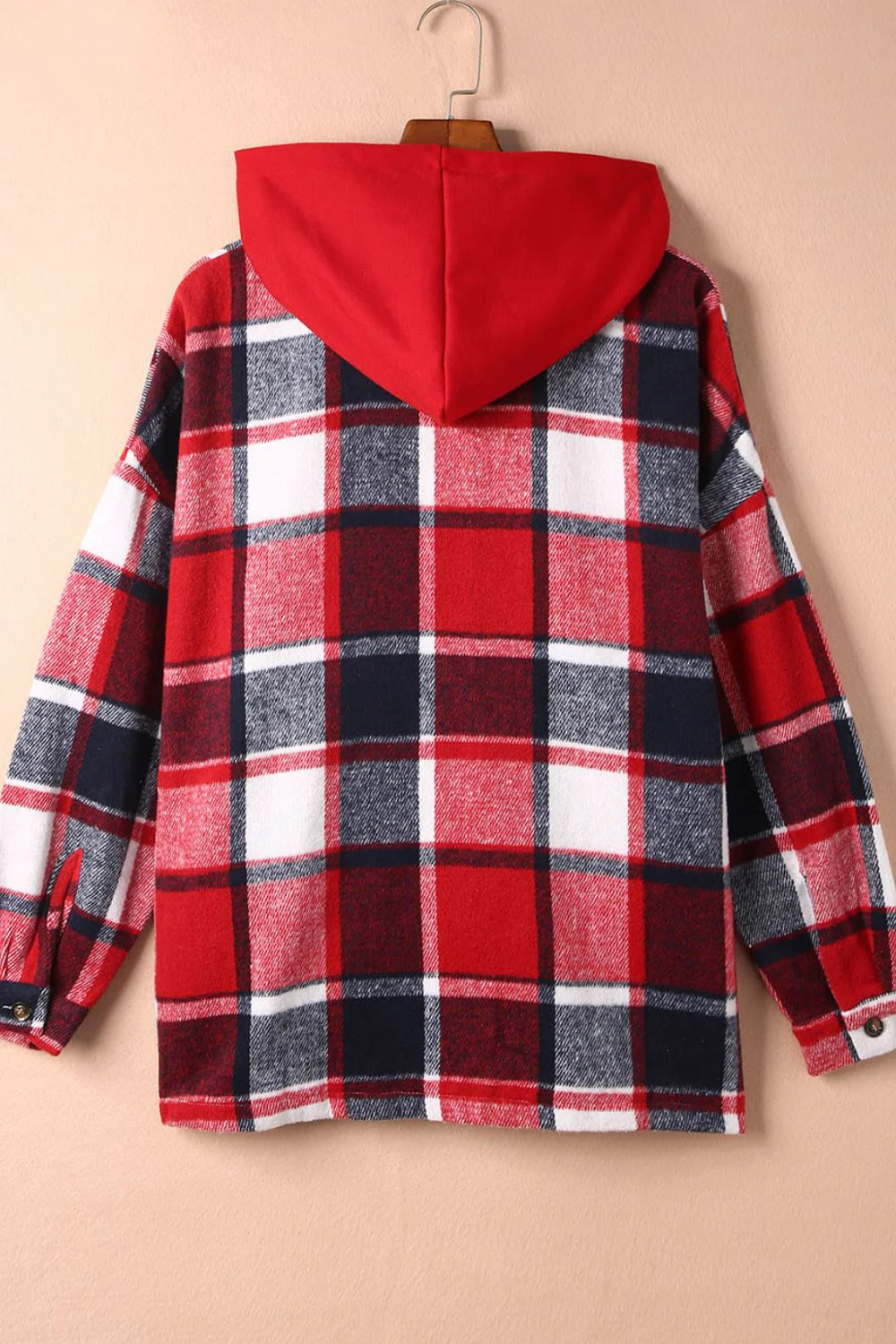 Plaid Button Up Hooded Shacket - Image 4