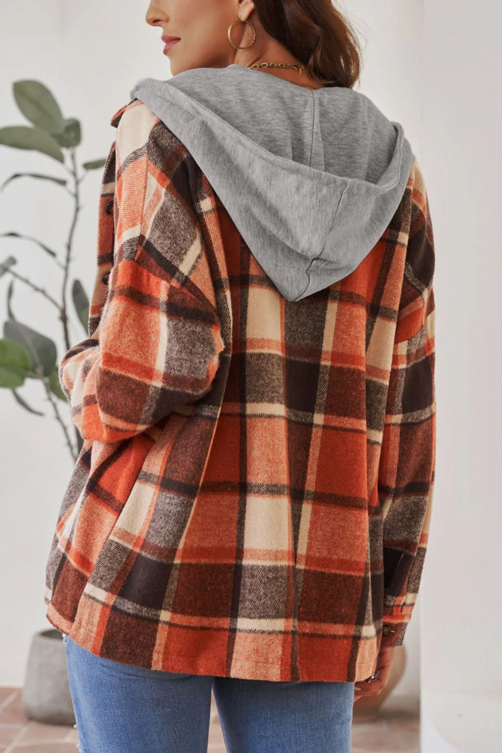Plaid Button Up Hooded Shacket - Image 8