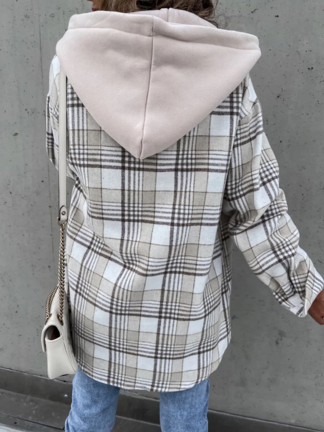 Plaid Button Up Jacket with Removable Hood - Image 7