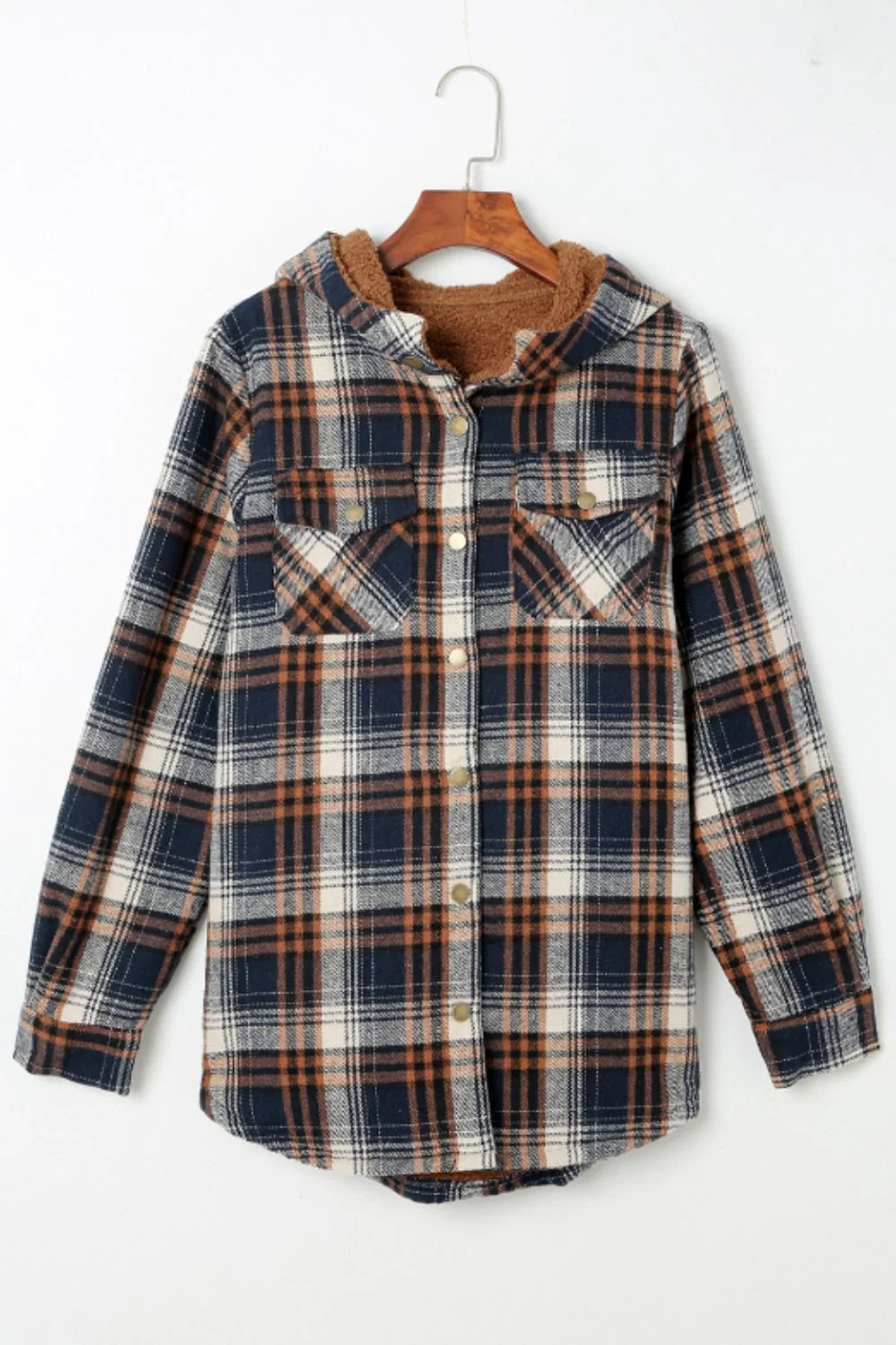 Plaid Button Up Long Sleeve Hooded Jacket - Image 10