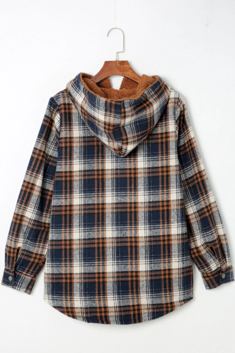 Plaid Button Up Long Sleeve Hooded Jacket - Image 11