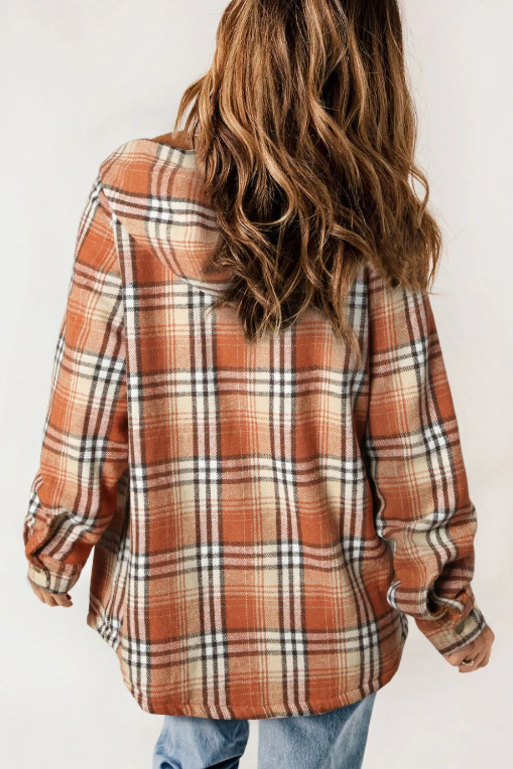 Plaid Button Up Long Sleeve Hooded Jacket - Image 2