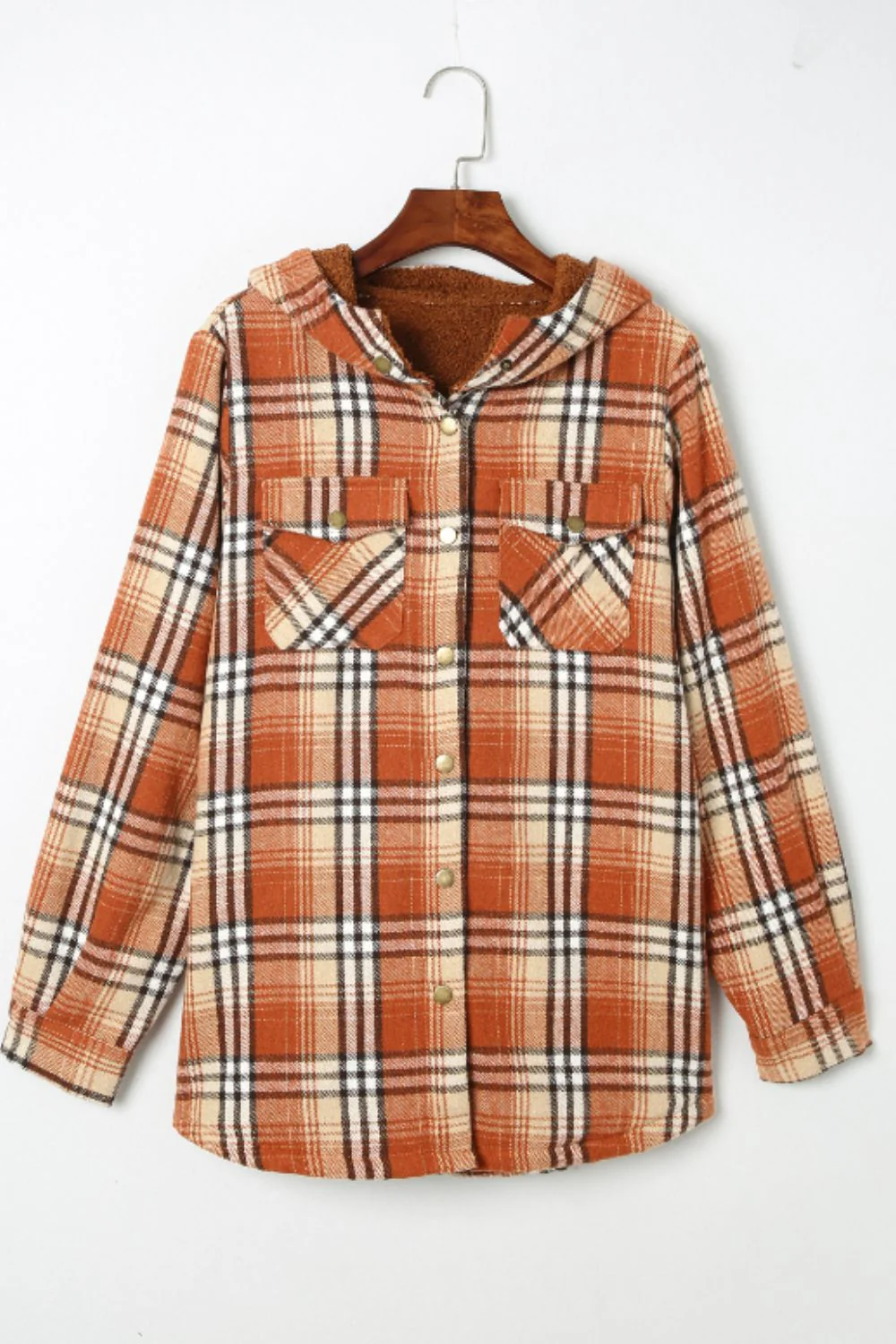 Plaid Button Up Long Sleeve Hooded Jacket - Image 3