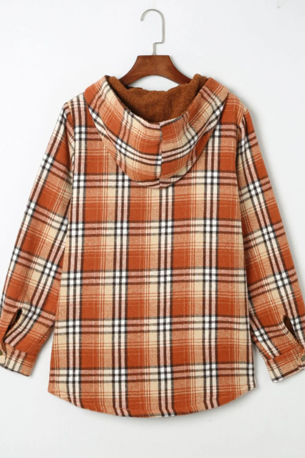 Plaid Button Up Long Sleeve Hooded Jacket - Image 4