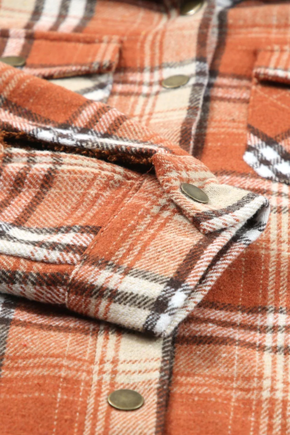 Plaid Button Up Long Sleeve Hooded Jacket - Image 5