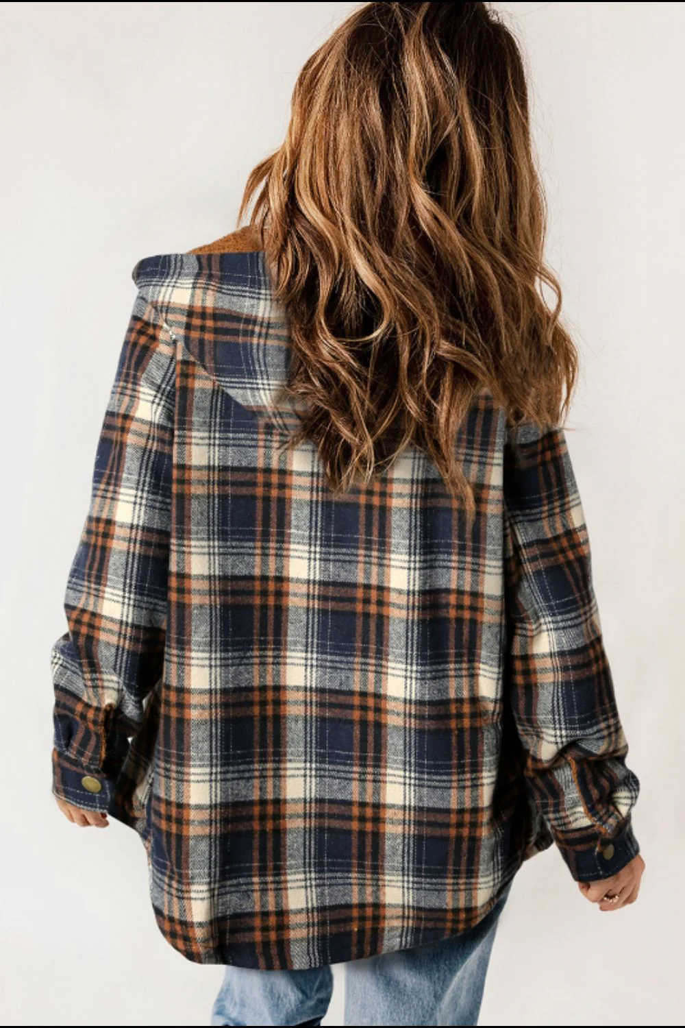 Plaid Button Up Long Sleeve Hooded Jacket - Image 9