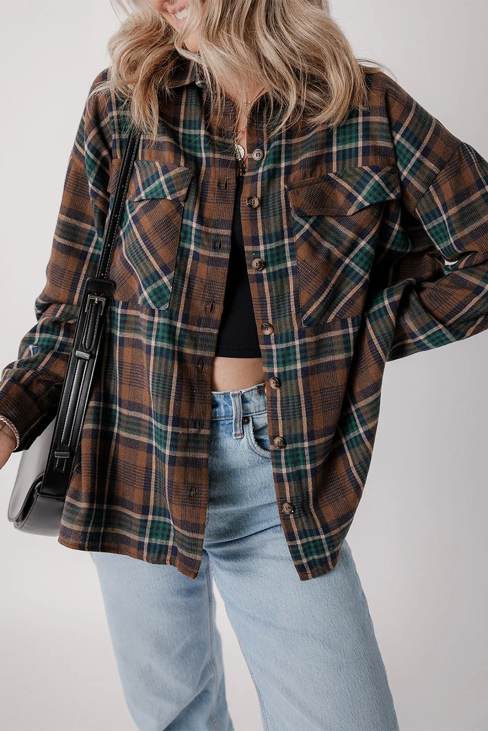 Plaid Button Up Long Sleeve Jacket - Image 2