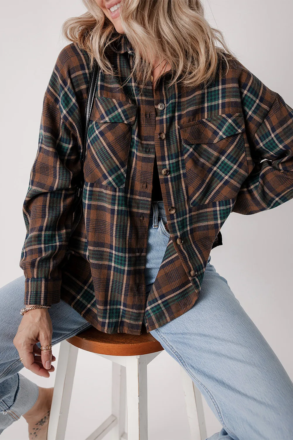 Plaid Button Up Long Sleeve Jacket - Image 3