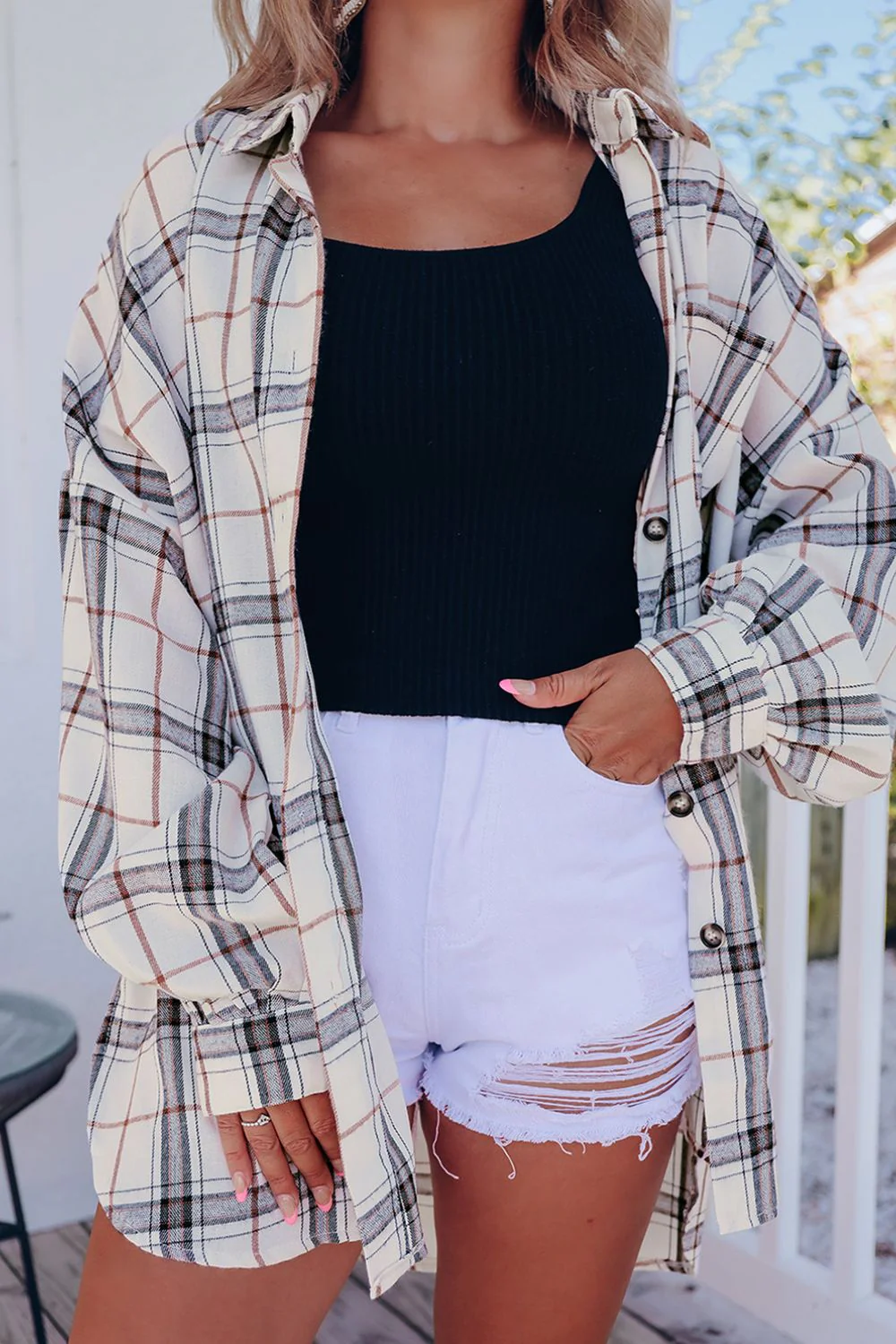 Plaid Button Up Long Sleeve Shacket - Image 2