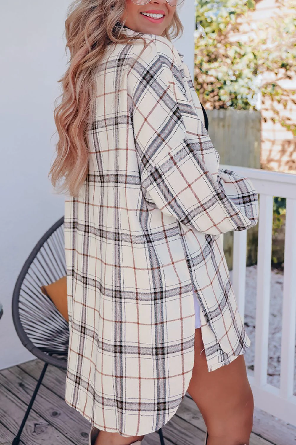 Plaid Button Up Long Sleeve Shacket - Image 3