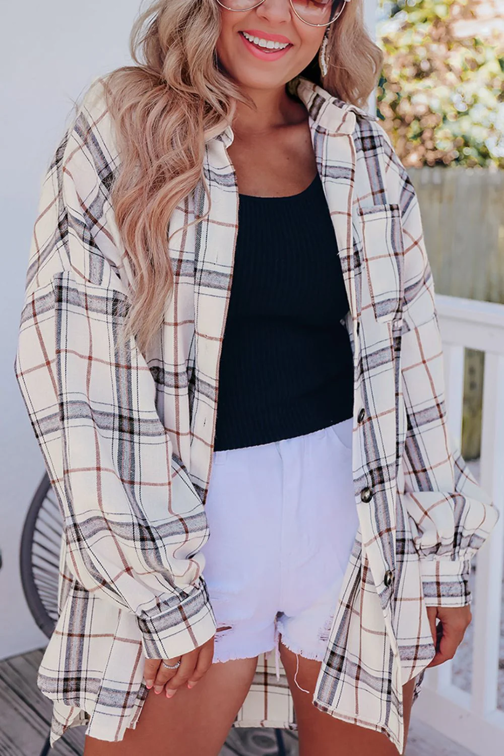Plaid Button Up Long Sleeve Shacket - Image 4