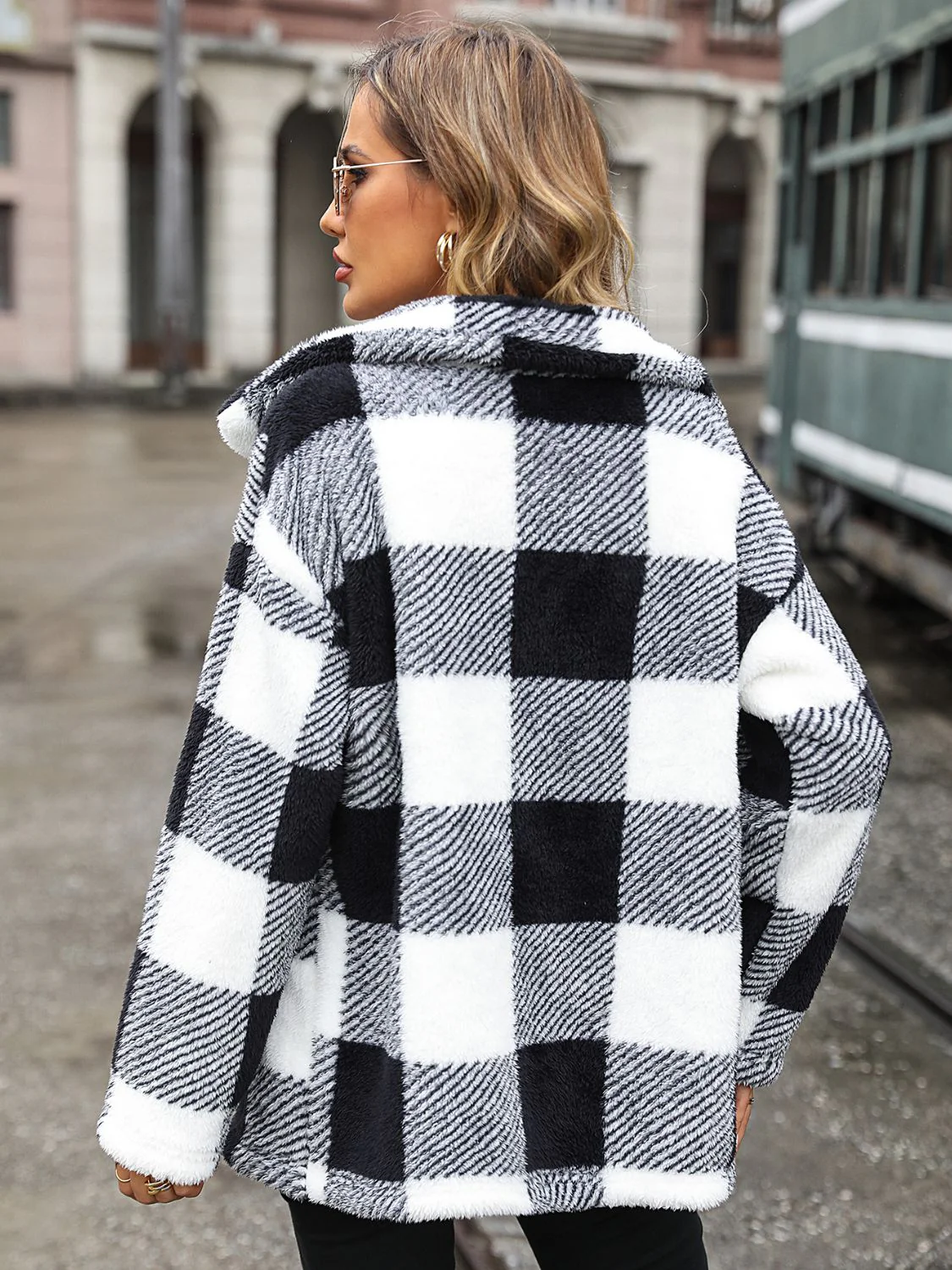 Plaid Collared Neck Button Down Jacket - Image 2