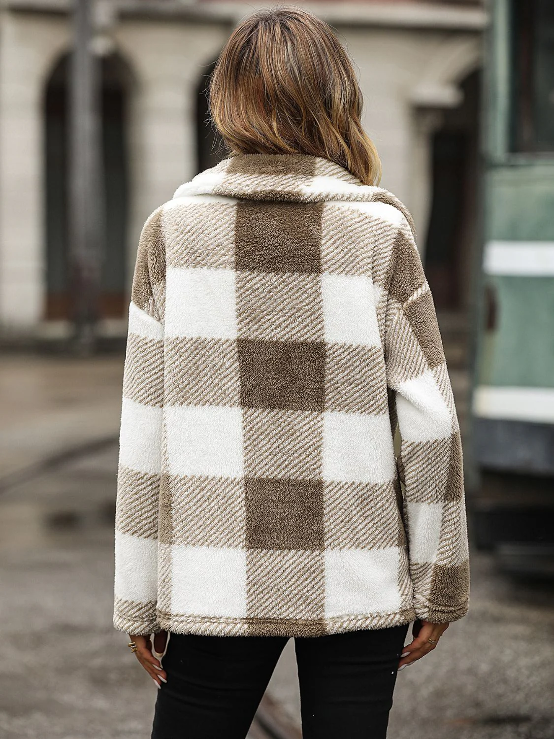 Plaid Collared Neck Button Down Jacket - Image 7