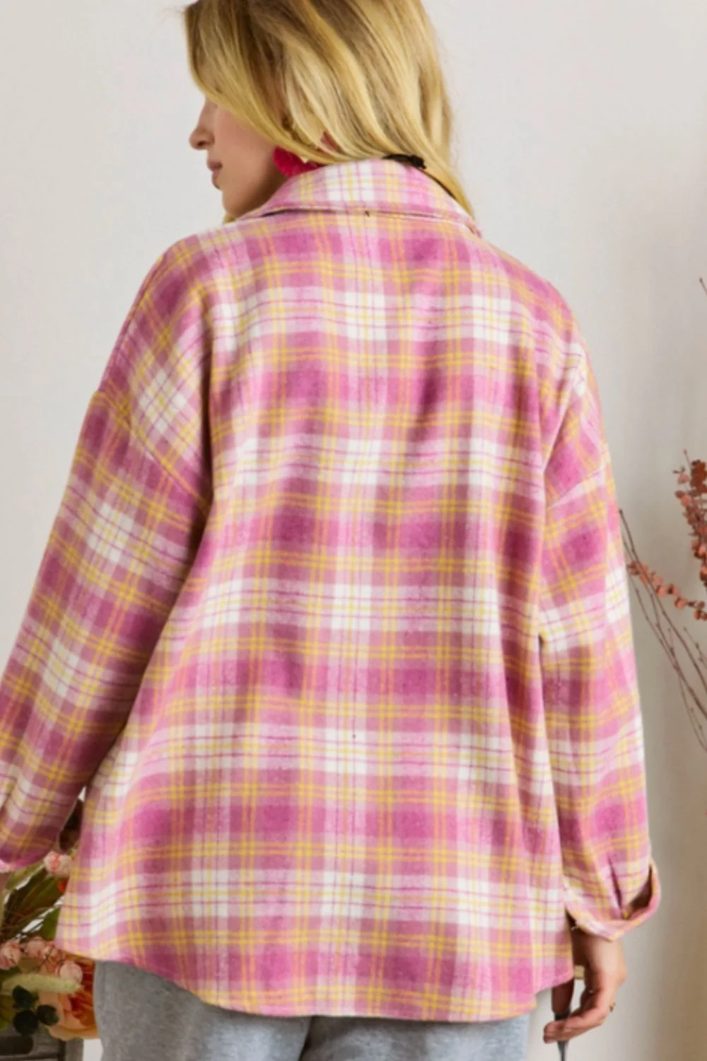 Plaid Collared Neck Button Up Shacket - Image 2