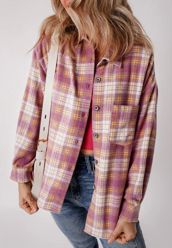 Plaid Collared Neck Button Up Shacket - Image 4