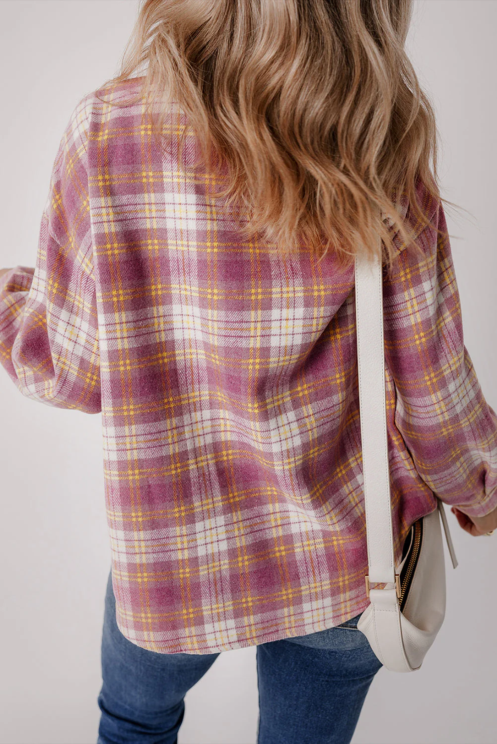 Plaid Collared Neck Button Up Shacket - Image 5
