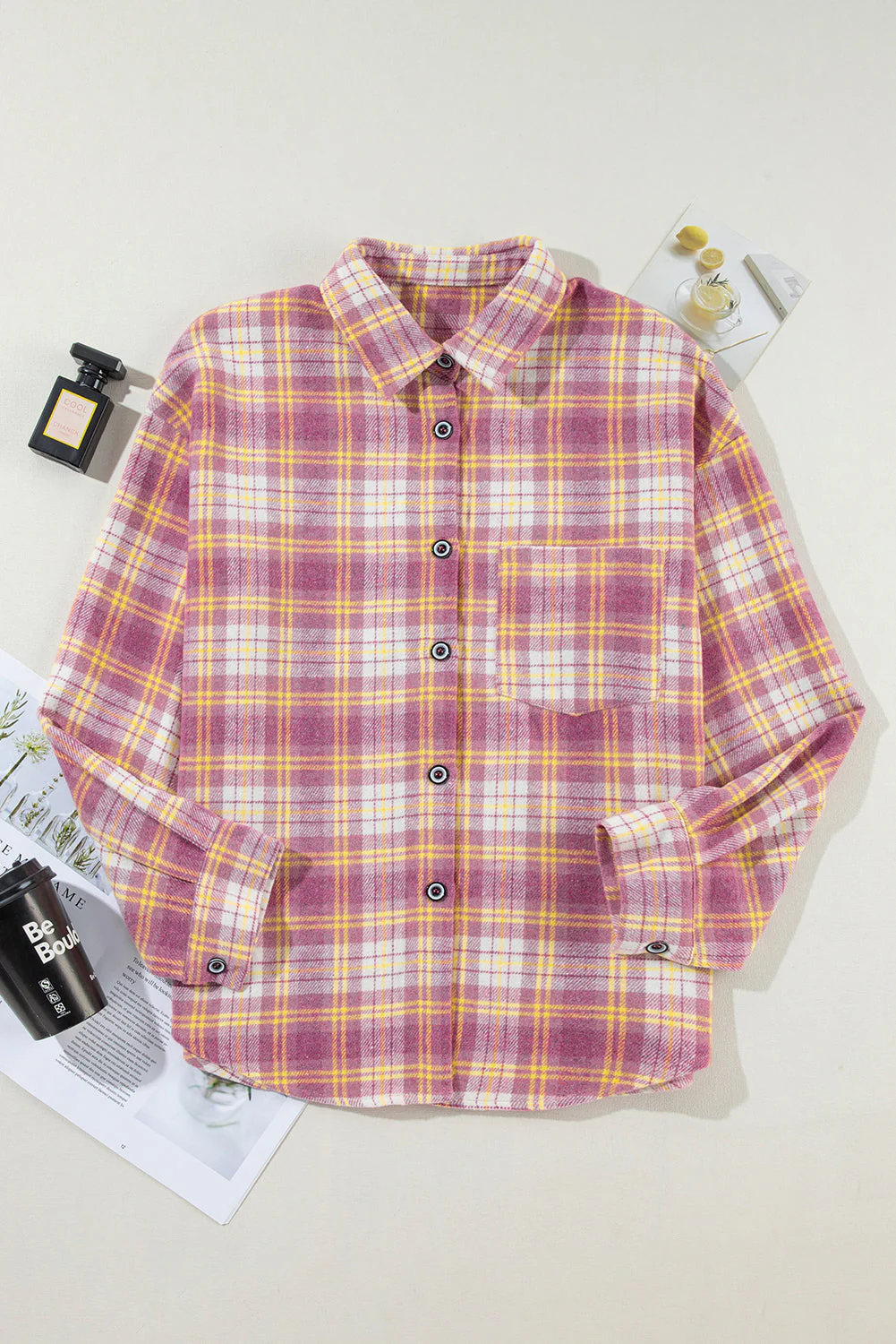 Plaid Collared Neck Button Up Shacket - Image 6