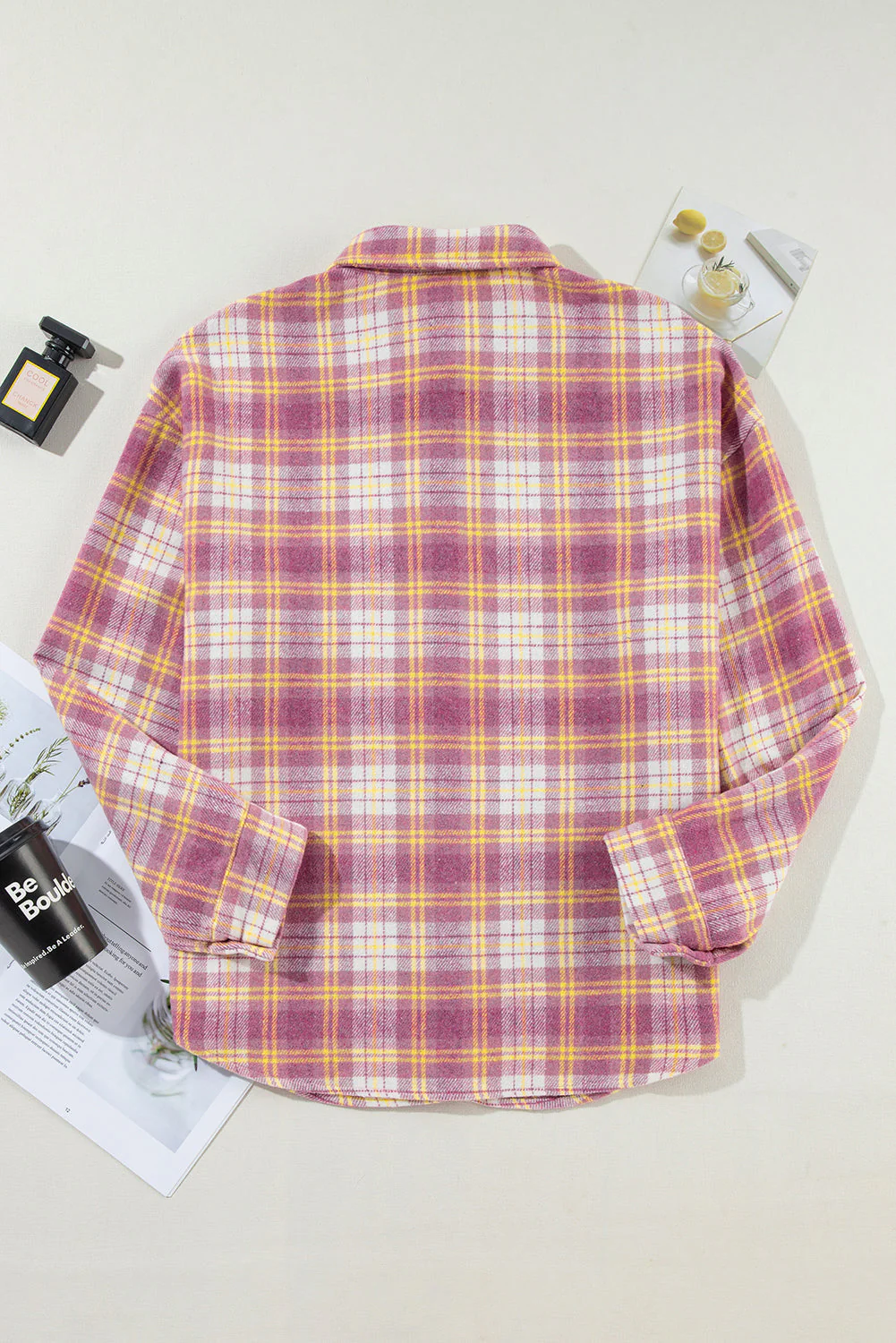 Plaid Collared Neck Button Up Shacket - Image 7