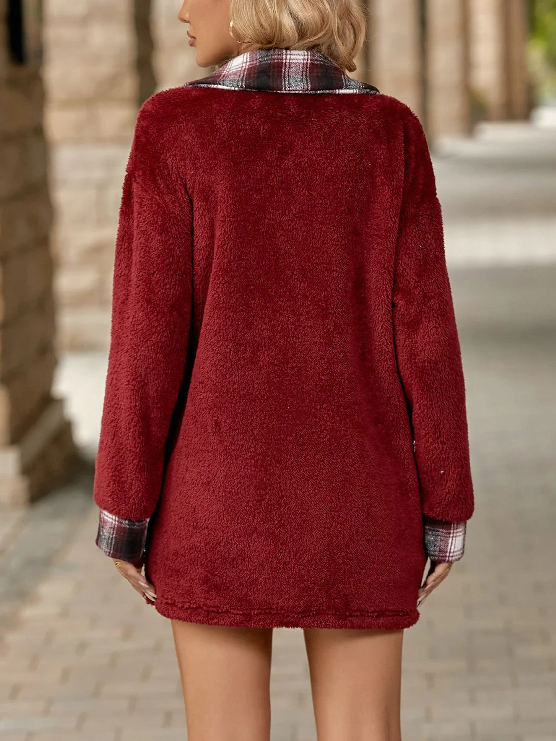 Plaid Contrast Dropped Shoulder Coat - Image 17