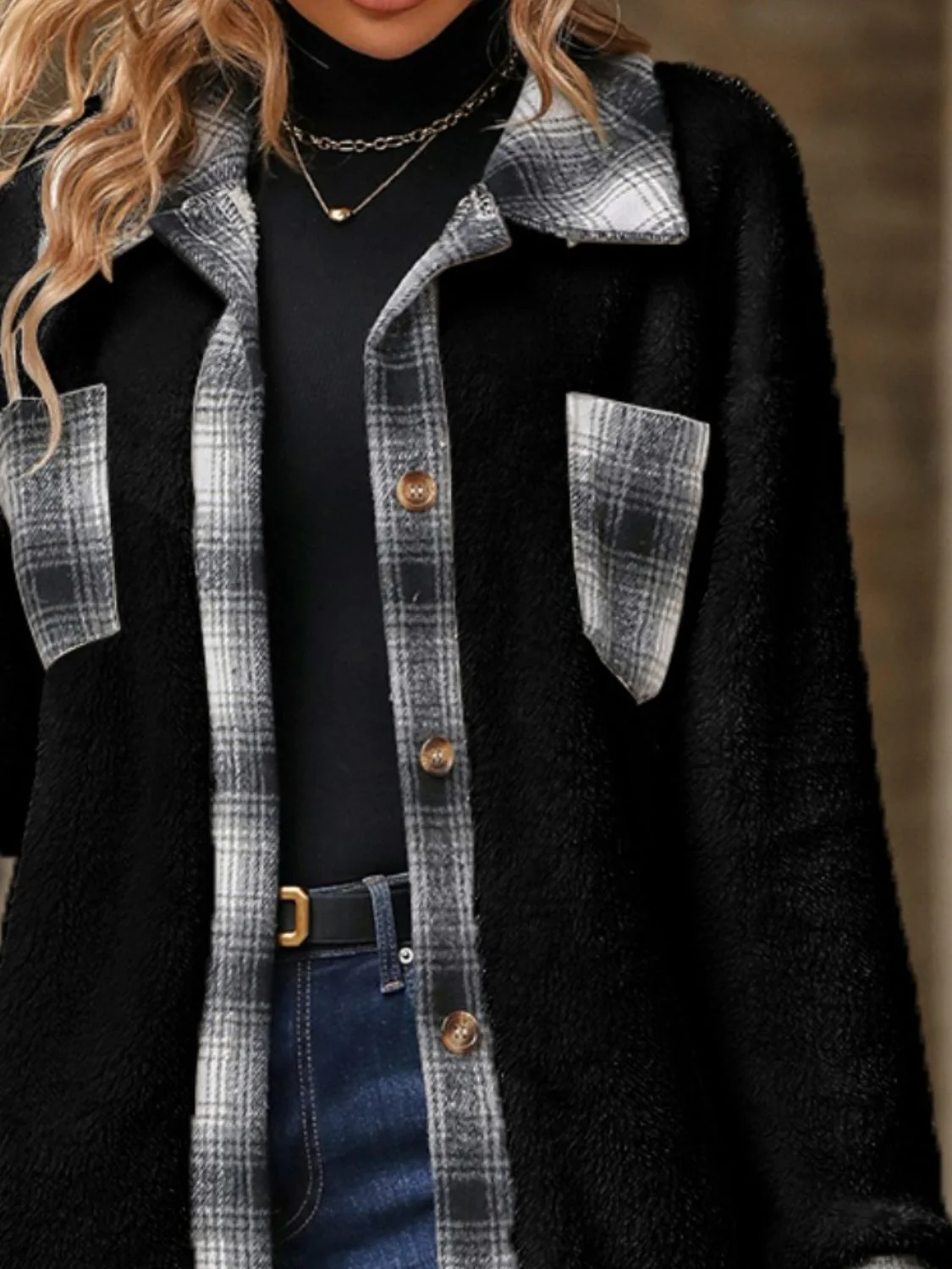 Plaid Contrast Dropped Shoulder Coat - Image 19