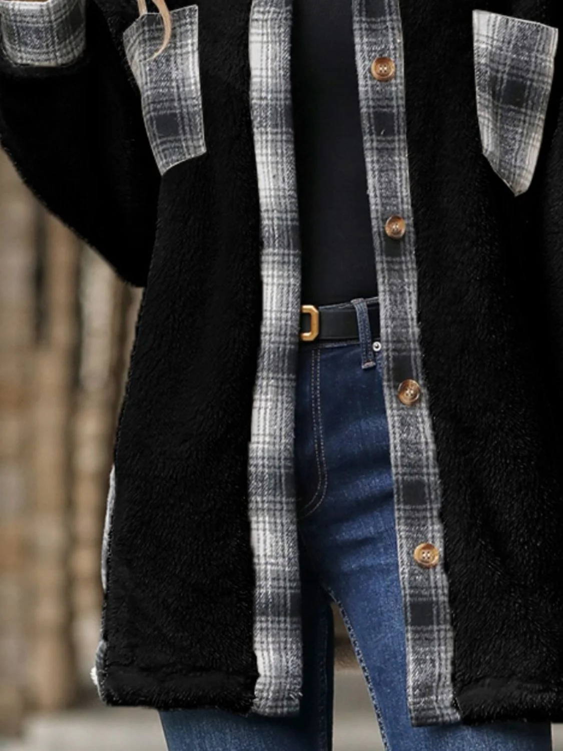 Plaid Contrast Dropped Shoulder Coat - Image 20