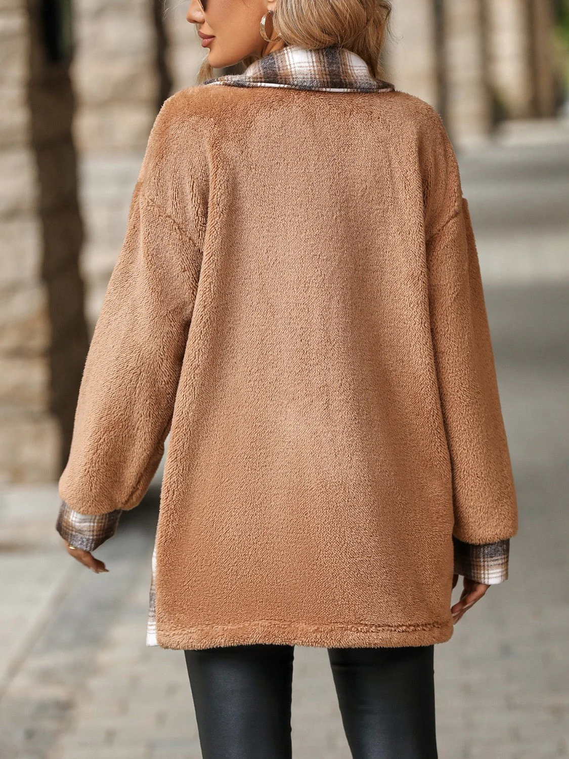 Plaid Contrast Dropped Shoulder Coat - Image 4