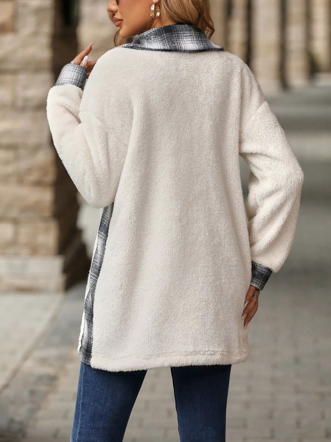 Plaid Contrast Dropped Shoulder Coat - Image 9