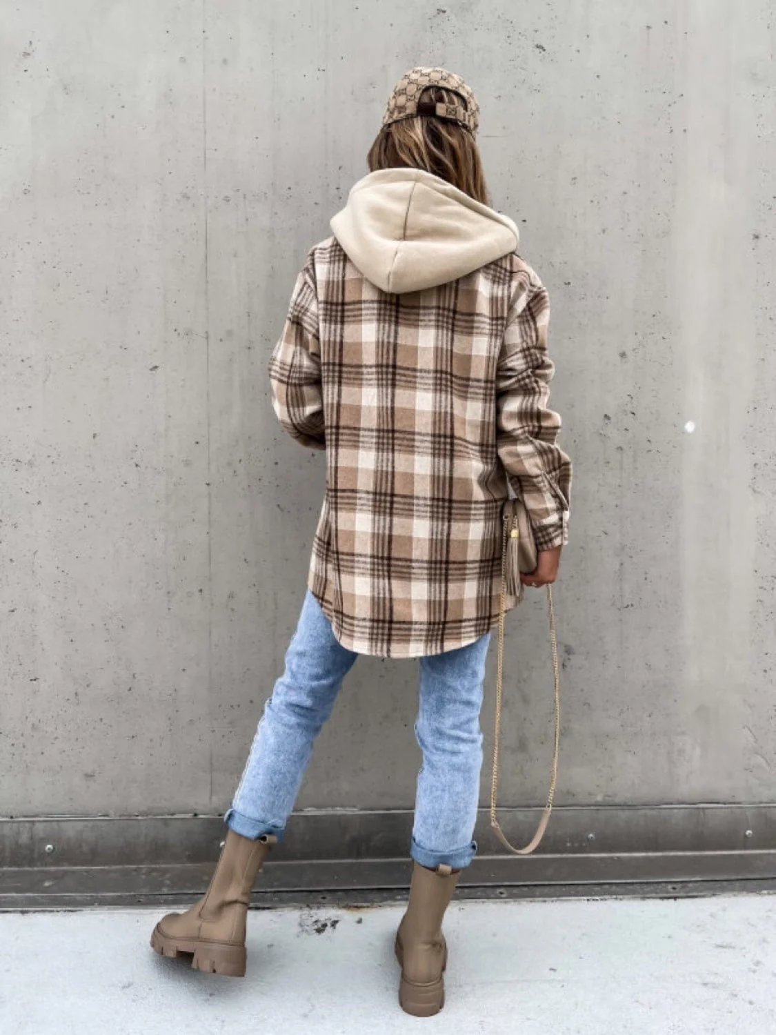 Plaid Dropped Shoulder Hooded Jacket - Image 2